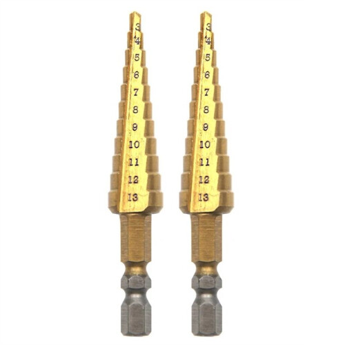 2PC 3-13mm Titanium Plated Hexagonal Handle Step Drill Multi Functional Pagoda Drill Irregular Drill Bit Drilling Tool