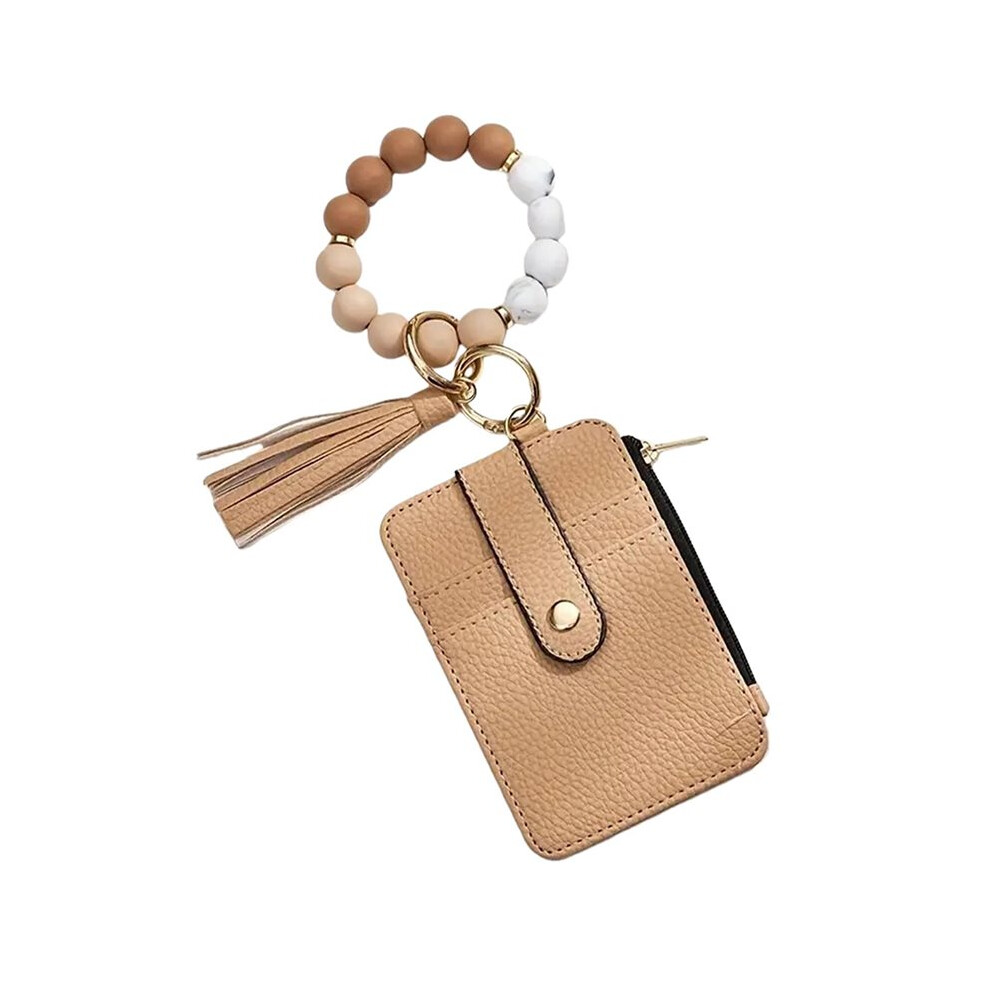 Tauoh Boho Beaded Wristlet Keychain Wallet For Women Tassel Keychain Wallet Card Holder Purse Keychain
