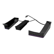 For PS5 Slim/Pro Stand with Light Modes, 4 USB Hubs - Enhanced Storage & Display Black