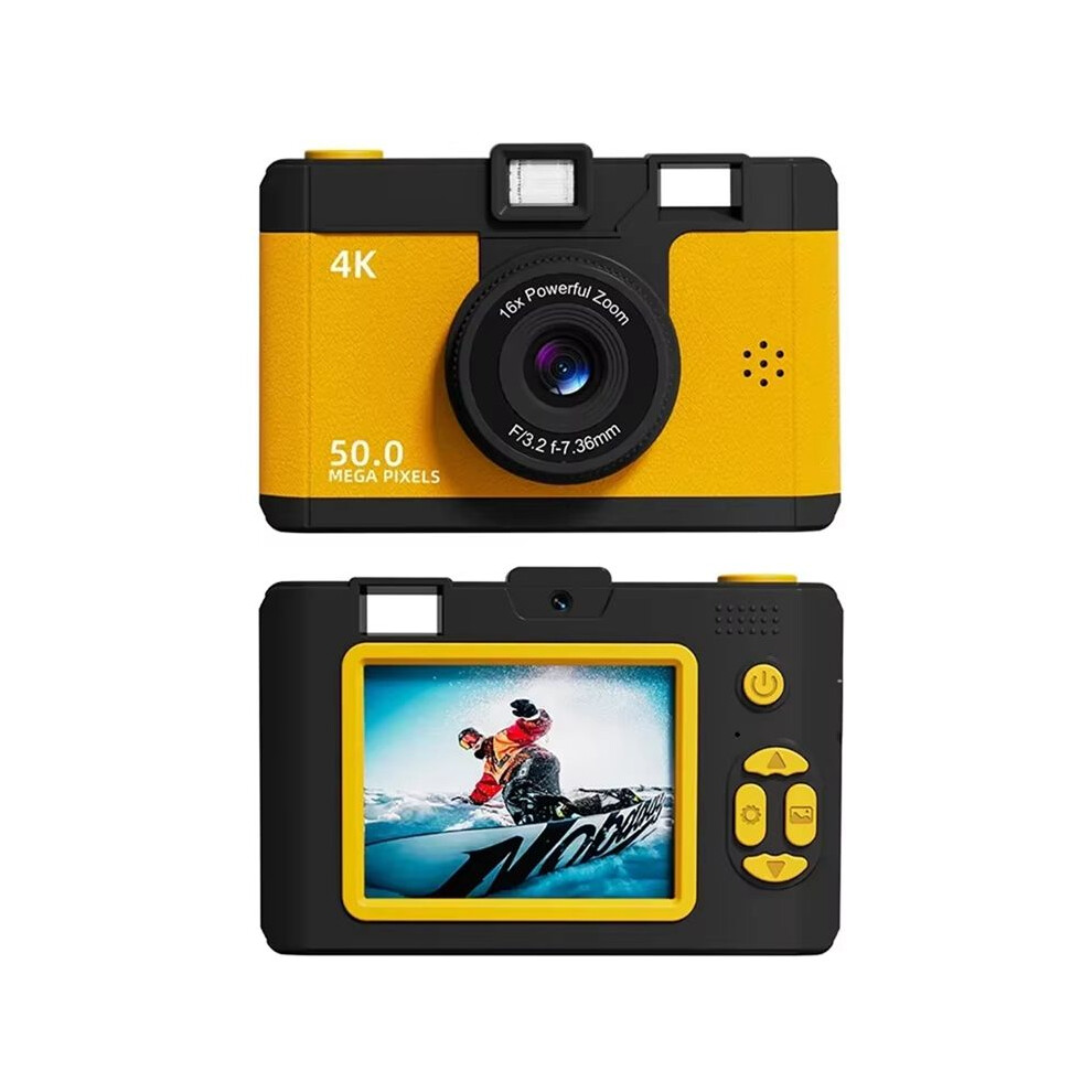 4K Digital Camera Retro Dual Lens Multifunction Ccd Instant Thermal Camer For Travel Students Compact Photography Yellow 6031598300269