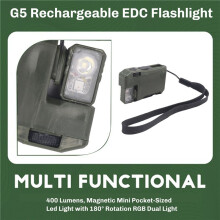 Lanterna EDC Recarregável G5, 400 Lúmens,  Luz LED Magnética de Bolso com Rotação de 180 e Luz Dupla RGB