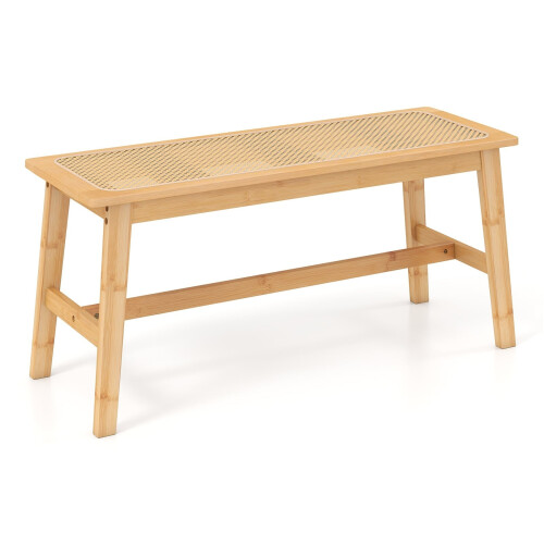 Banco de comedor de bambú con asiento de ratán, 100 cm, color natural