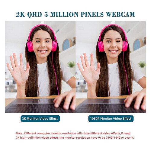 Webcam HD 2K avec 2 Haut-Parleurs, Microphone Intégré, Caméra USB pour Ordinateur de Bureau, Ordinateur Portable, Visioconférence 1