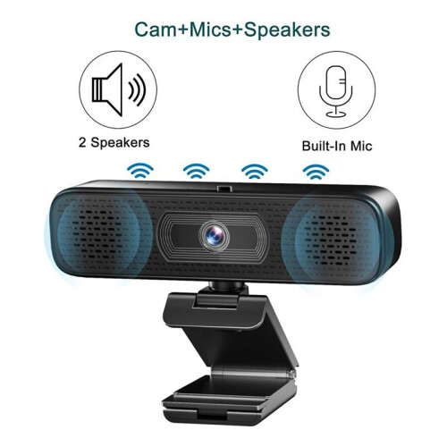 Webcam HD 2K avec 2 Haut-Parleurs, Microphone Intégré, Caméra USB pour Ordinateur de Bureau, Ordinateur Portable, Visioconférence 2