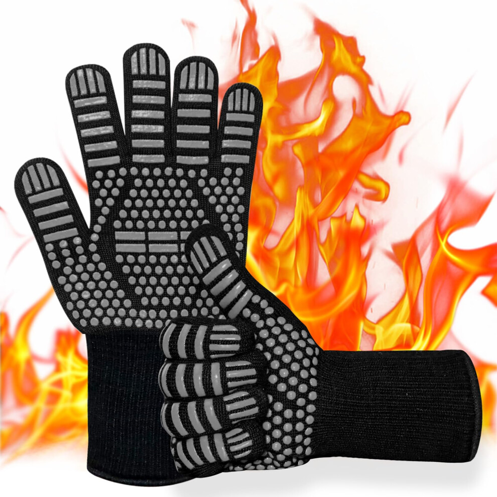 BBQ Gloves 1472F Heat Resistant Grill Gloves with NonSlip Silicone Grip, Cut Resistant Cooking Gloves for Smoker and Oven