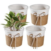 Set of 4 Woven Plant Baskets, Rustic Jute Rope Planters with Seagrass Wicker Design for Multipurpose Storage