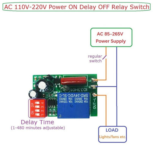 1-480Min Timer Adjustable Disconnect Delay Controller AC 110V 220V Power- Delay OFF Relay  7A Voltage Output A 2