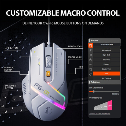 Inphic Souris de Jeu Filaire PG1 Programmation Macro Ergonomique E-Sports Périphérique Compétitif RVB 2