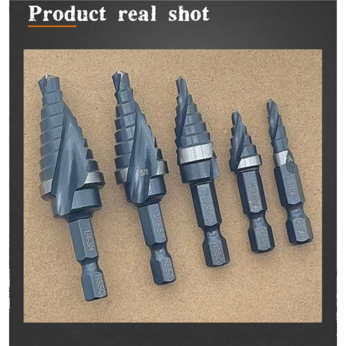 M35 Cobalt Spiral Flute Step Drill Bit Set, 5 Pcs Single Size HSS Step Bits (1/8"-3/4"), with 1/4" Shank Step Bits 1