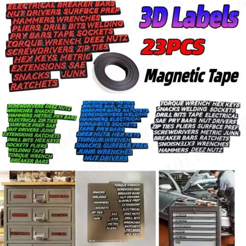 23 Pcs Magnetic Toolbox Drawer Tags Bold Easy-to-Read 3D Magnetic Tool Box Organizer Labels ToolboxWidget Stickers A 1