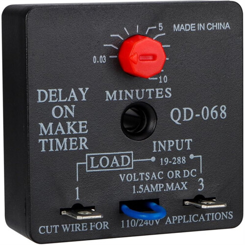 1Pcs Delay  Make Timer, QD-068, 0.03 to 10 Min, Adjustable Delay, 19-288 VAC or