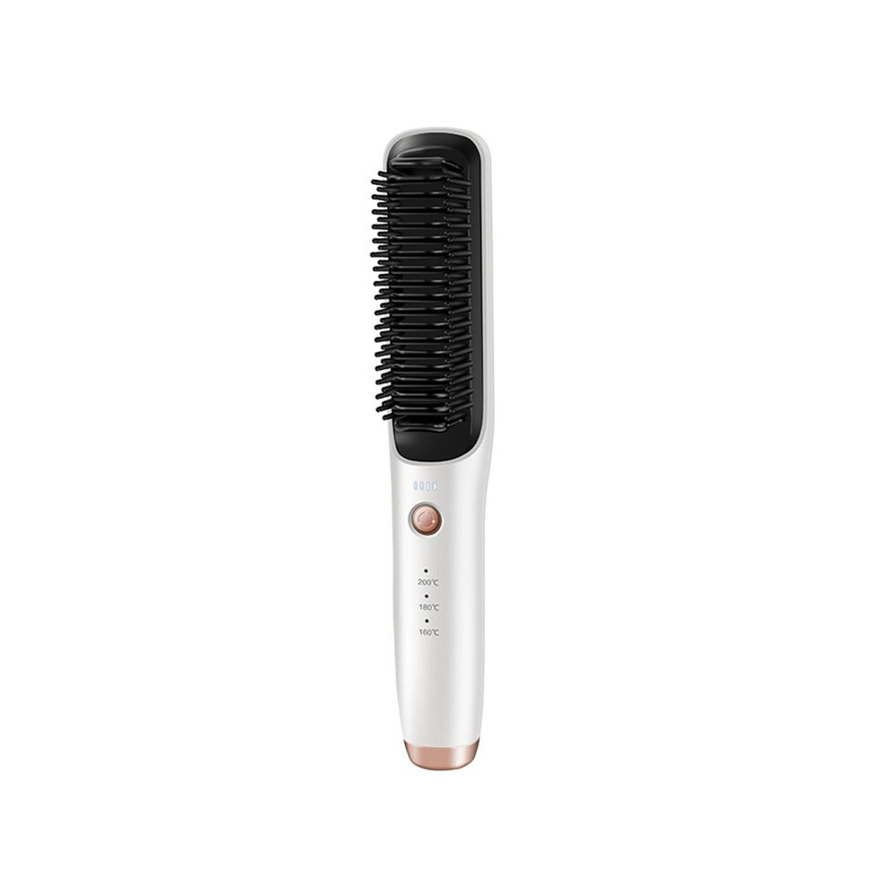 Exogio White Cordless Hair Straightening Brush Electric Hair Smoothing Brush Beard Straightener For Rechargeable Heated Comb