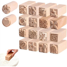 18 Pcs Clay Modeling Pattern Stamp Kit, Wooden Clay Pottery Stamps Pottery Tool Wood Block Stamp, Pottery Tools Set