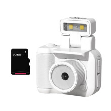 SLR Style Camera Cmos 32GB with Flash Light & Charging Dock Portable Video Recorder DV 1080P with LCD Screen White