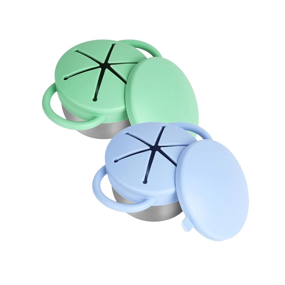 Tauoh 2 Pack Snack Cups For Toddlers Spill Proof - Detachable Stainless Steel Toddler Snack Cups With Silicone Lids & Handles