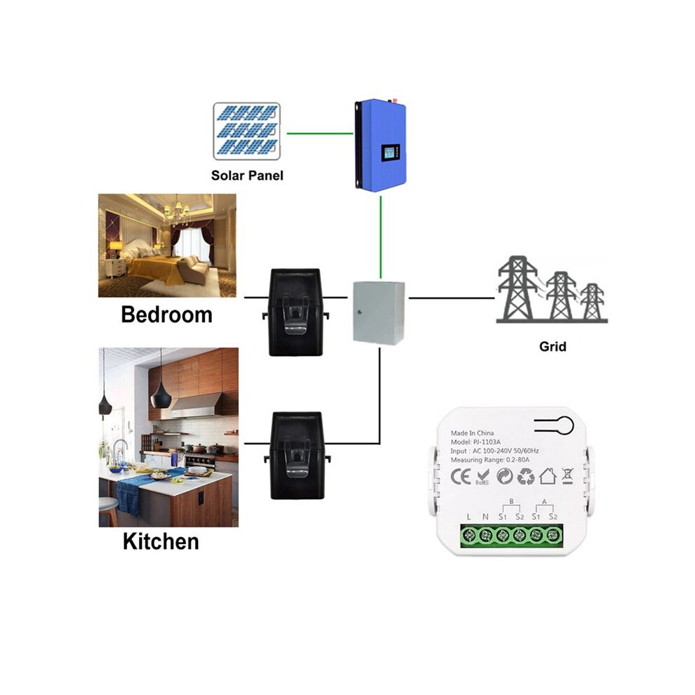 Tuya Wifi Meter 0.2-80A Power Production Consumption Bidirectional Power Monitor Support App Control 6032999267045