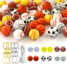 Sport-Silikonperlen, 60 StüCk 15 mm GroßE Silikonperlen mit Schnur Zur Herstellung Von Schmuck, Halsketten, ArmbäNdern, Bastelarbeiten für Stifte
