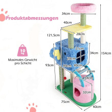 Katzenbaum mit Elefantenmotiv, 2 Höhlen, gepolsterter Liegefläche, Kratzstämme