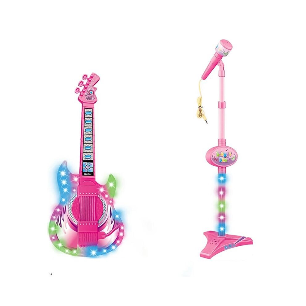 Tauoh Electric Guitar And Microphone Toy Music Educational Toy Guitar Toys With Music And Colorful Light Microphone