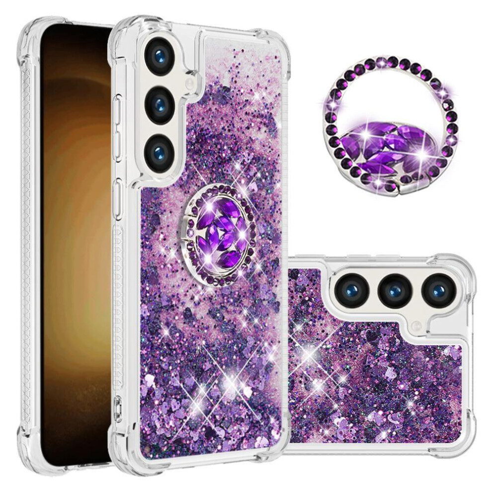 ( Violet) Phone Case For Samsung Galaxy S24 Fe With Ring Kickstand Ring Kickstand Shockproof Protection Sparkling Sand Flow Dark 764563357840