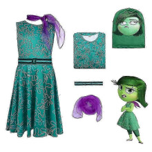 (Disgust, 160) Inside Out 2 Cosplay Costume Party Fancy Dress Set Jumpsuit Bodysuit