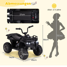 6V Kinder-Elektroquad mit MP3-Player und LED-Beleuchtung, Schwarz