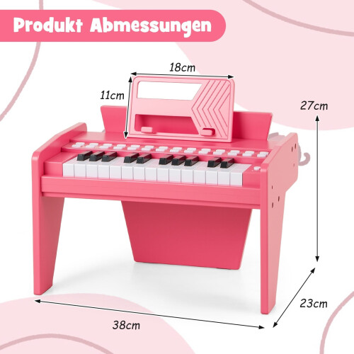 Digitales Kinderpiano mit 25 Tasten - Einstellbare Geschwindigkeit, Rosa