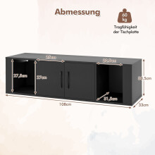 Wandmontierter Schreibtisch mit Stauraum, Schwarz, 2 Türen