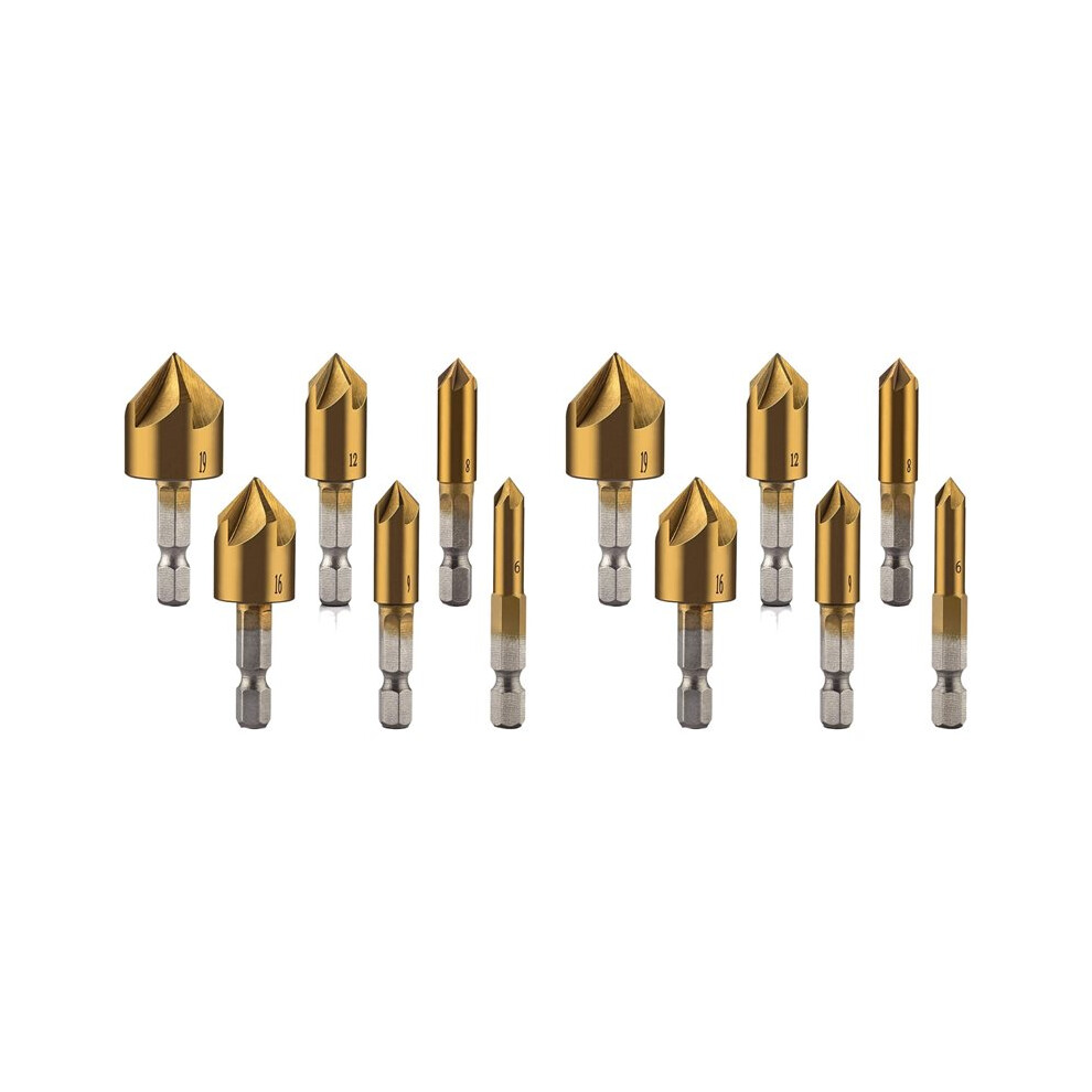 12 Pcs 1/4Inch Hex Shank Countersink Drill Bits Center Punch Set Hss 5 Flute Countersink 90 Degree 6033474039812