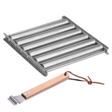 Hot Dog Roller Grill with Extra Long Wooden Handle, Detachable Stainless Steel Rack for BBQ