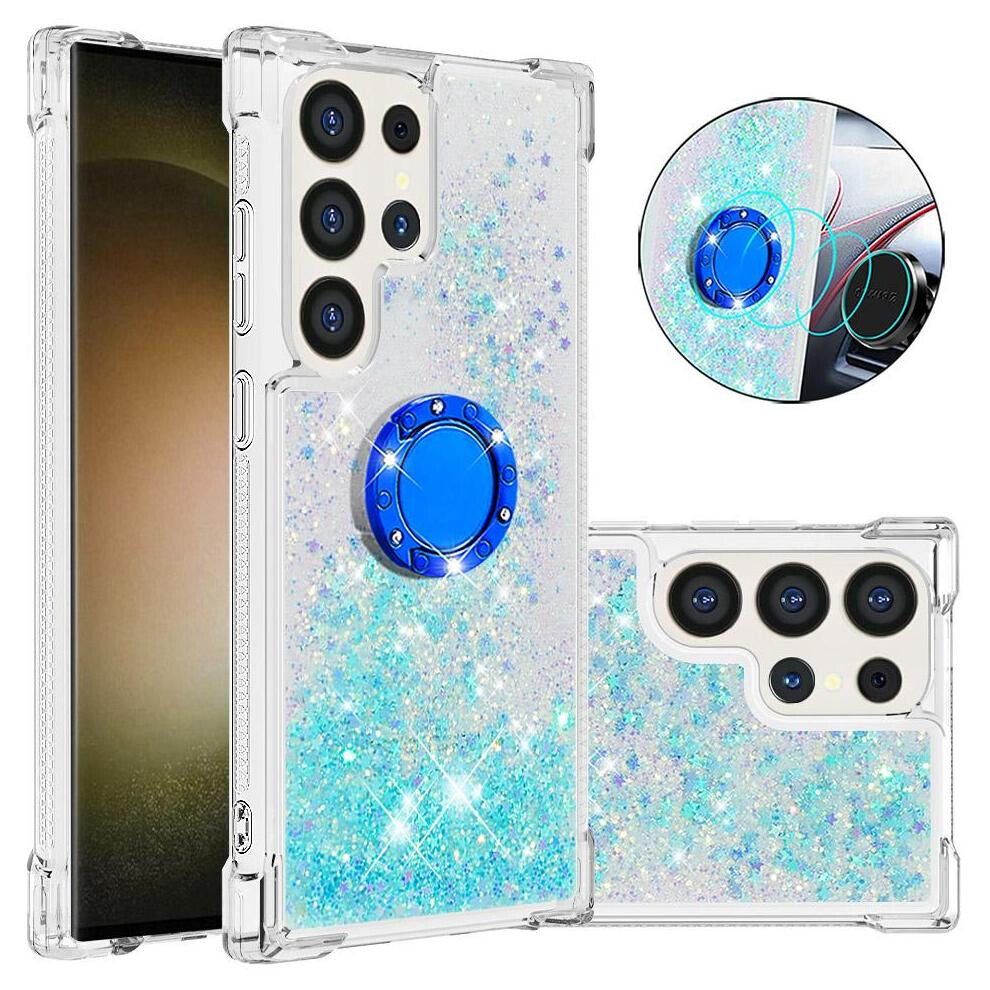 () Phone Case For Samsung Galaxy S24 Ultra With Ring Kickstand Ring Kickstand Sparkling Sand Flow Shockproof Protection 764563358427