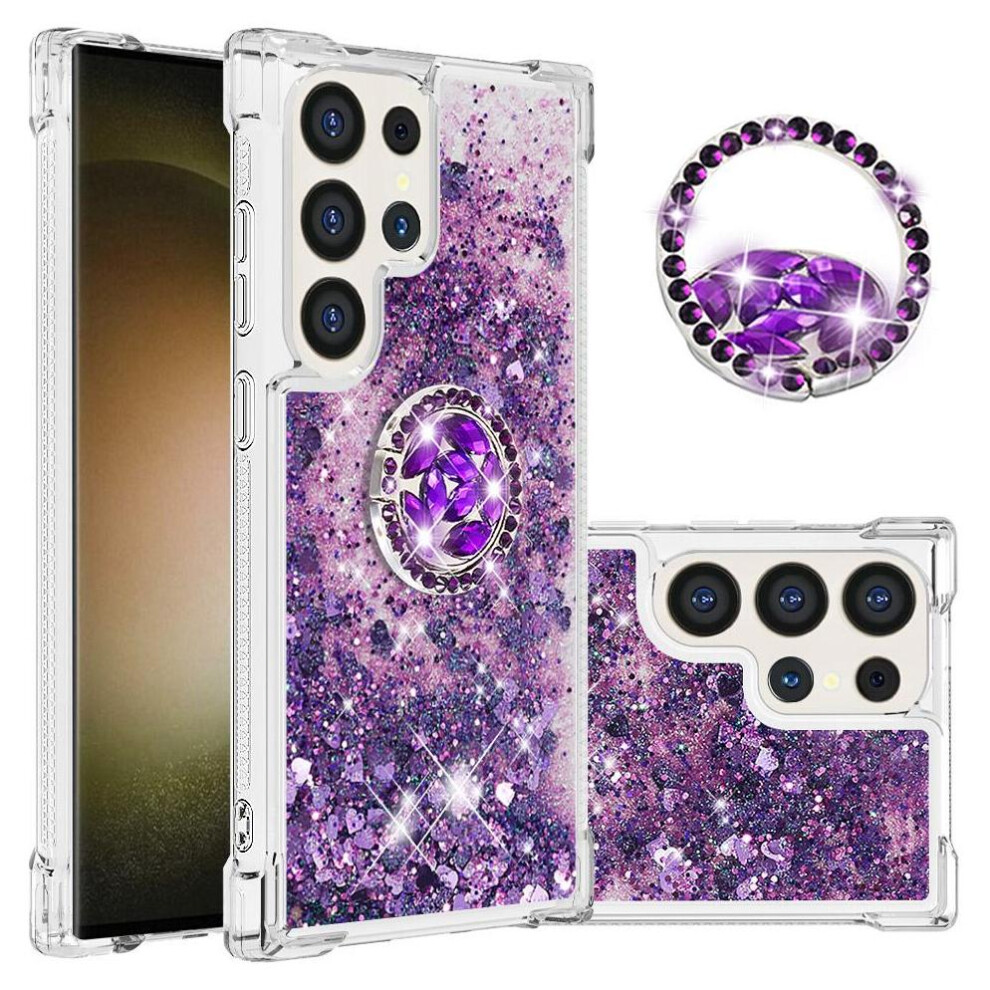 Photos - Case  Phone  for Samsung Galaxy S24 Ultra with Ring Kickstand Ring Kickstand Sparkling Sand Flow Shockproof Prot(Dark violet)