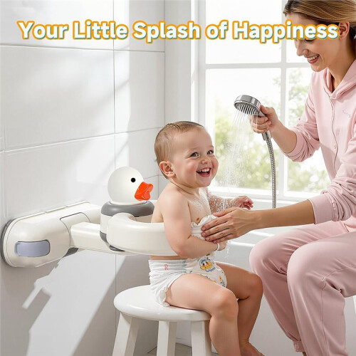 Baby Bath Stand with Pressable Duck Toy No-Drill Interactive Bath Support with Non-Slip Suction Cups Adjustable Height 1