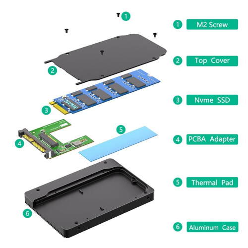 Adaptador SSD NVMe 5.0 para U.2 (SFF-8639) 5.0 de 2,5 Polegadas com Almofada Térmica, Converte SSD M.2 NVMe para U.2. Não Compatível com . 1
