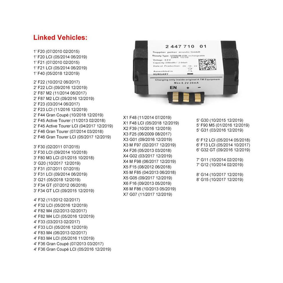 2X Sos Emergency Battery 84102447710 84109361678 For F20 F21 F22 F40 G30 F90 4713089277770