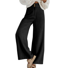 Women's Corduroy Pants, Casual High-Waisted-Black M