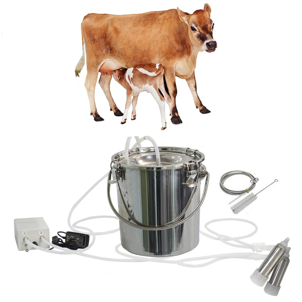 Automatic Cow Milking Machine with Adjustable Pulsation, 7L Stainless Steel Bucket and Two Teat Operation