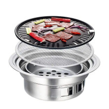 Stainless Steel Tabletop Charcoal Grill with Baking Pan, Compact Outdoor BBQ Grill Set