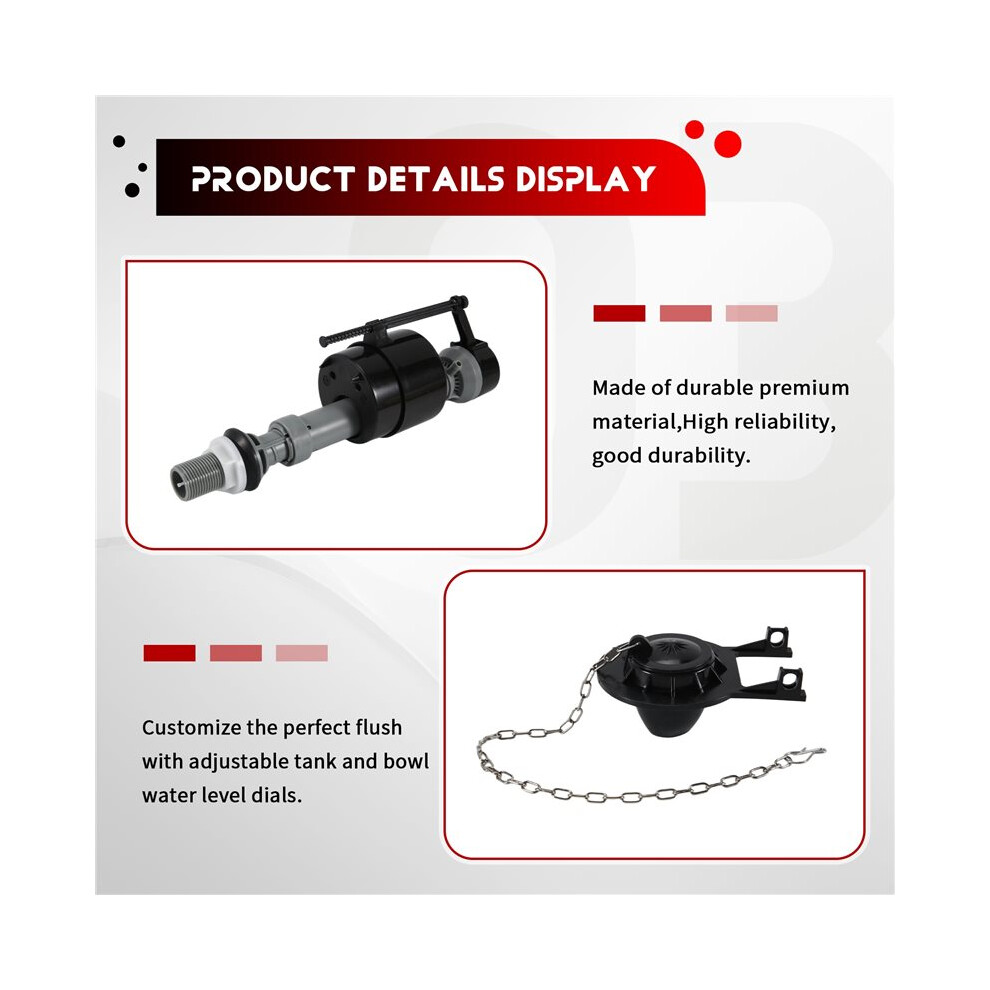 Universal Toilet Repair Kit For Inside Tank Includes Adjustable Fill Valve & 2-Inch Flapper Quiet & Easy Installation 6032614850577