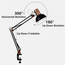 Industrial Foldable LED Table Lamp with Clamp E27 Telescopic Swing Arm Dormitory Reading Lamp Childern'S Room EU Plug