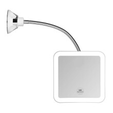 Square Flexible Gooseneck LED Lighted 10X Magnifying Makeup Mirror, Power Locking Suction Cup, Bright Diffused Light
