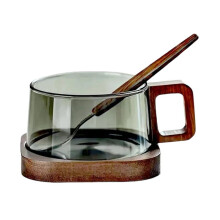 200 Ml American Latte Glazen Koffiemok met Houten Dienblad, , Hittebestendige Melk- en Theekop, Kop voor Versgemalen Koffie