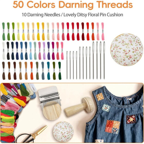 Darning Loom,Mushroom Knit Patch Kit with Weaving Needles Threads for Handcraft DIY Weaving Repair Tool Darning Kit 1