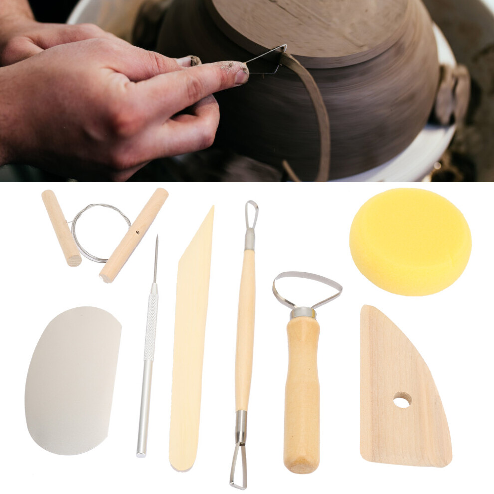 8Pcs Pottery Clay Sculpting Tool Set Wood+Metal 7901393774116