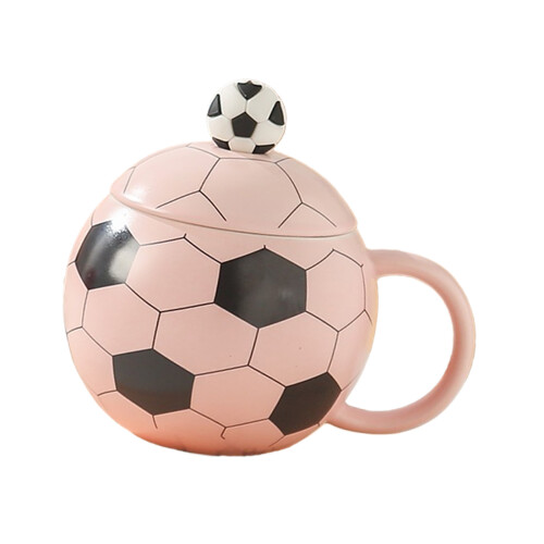 Creative Soccer Ball Shape Drinking Cup 14oz Ceramic-Pink