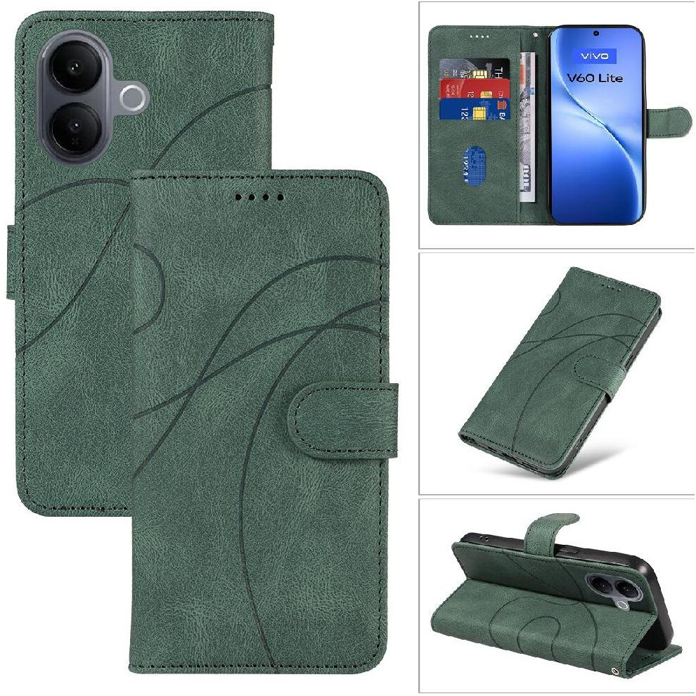 Flip Case For Vivo V60 Lite Card Slots And Kickstand Function Curved Pressure Line Skin Feel Leather And Frosted Tpu 764563359295