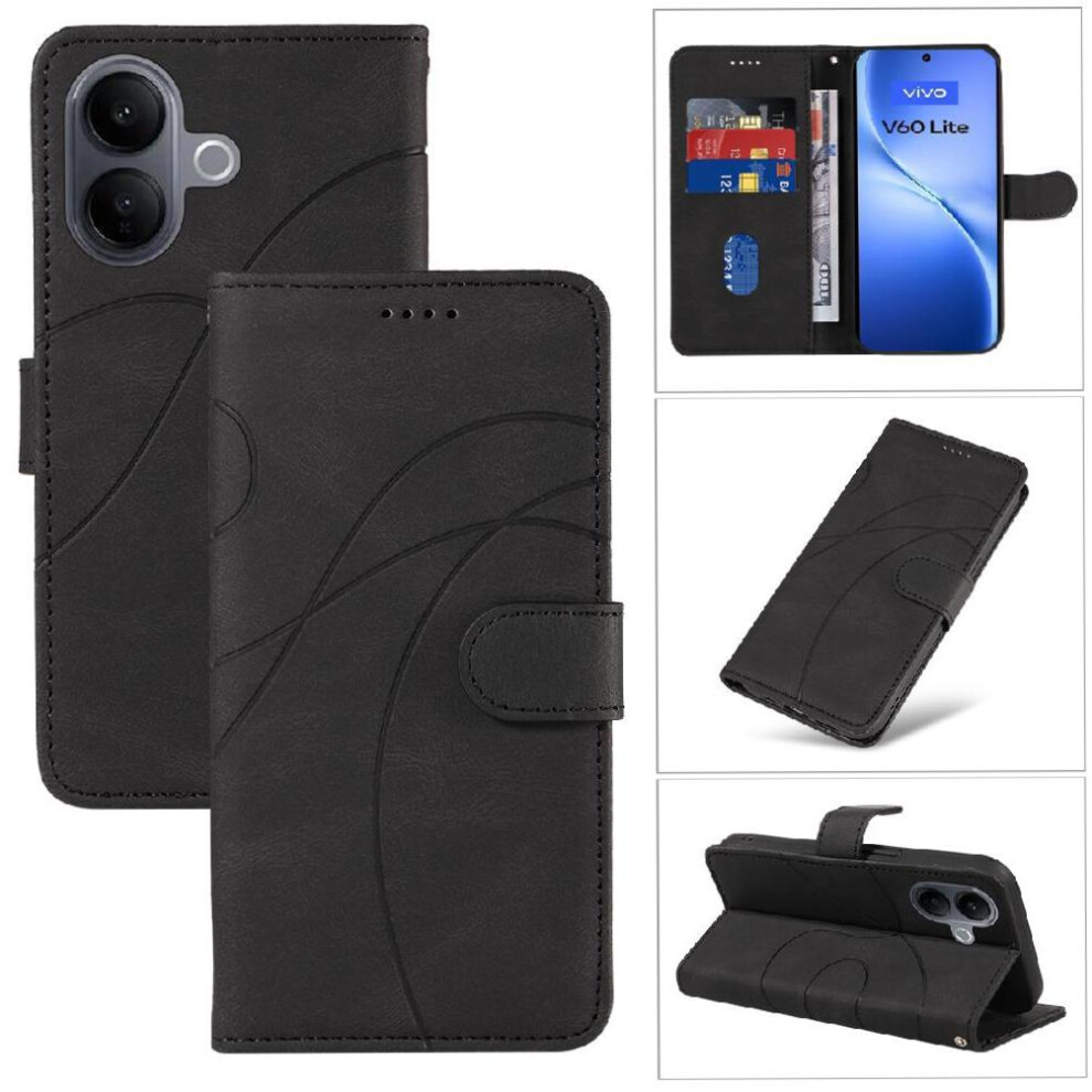 Flip Case For Vivo V60 Lite Card Slots And Kickstand Function Curved Pressure Line Skin Feel Leather And Frosted Tpu 764563359332