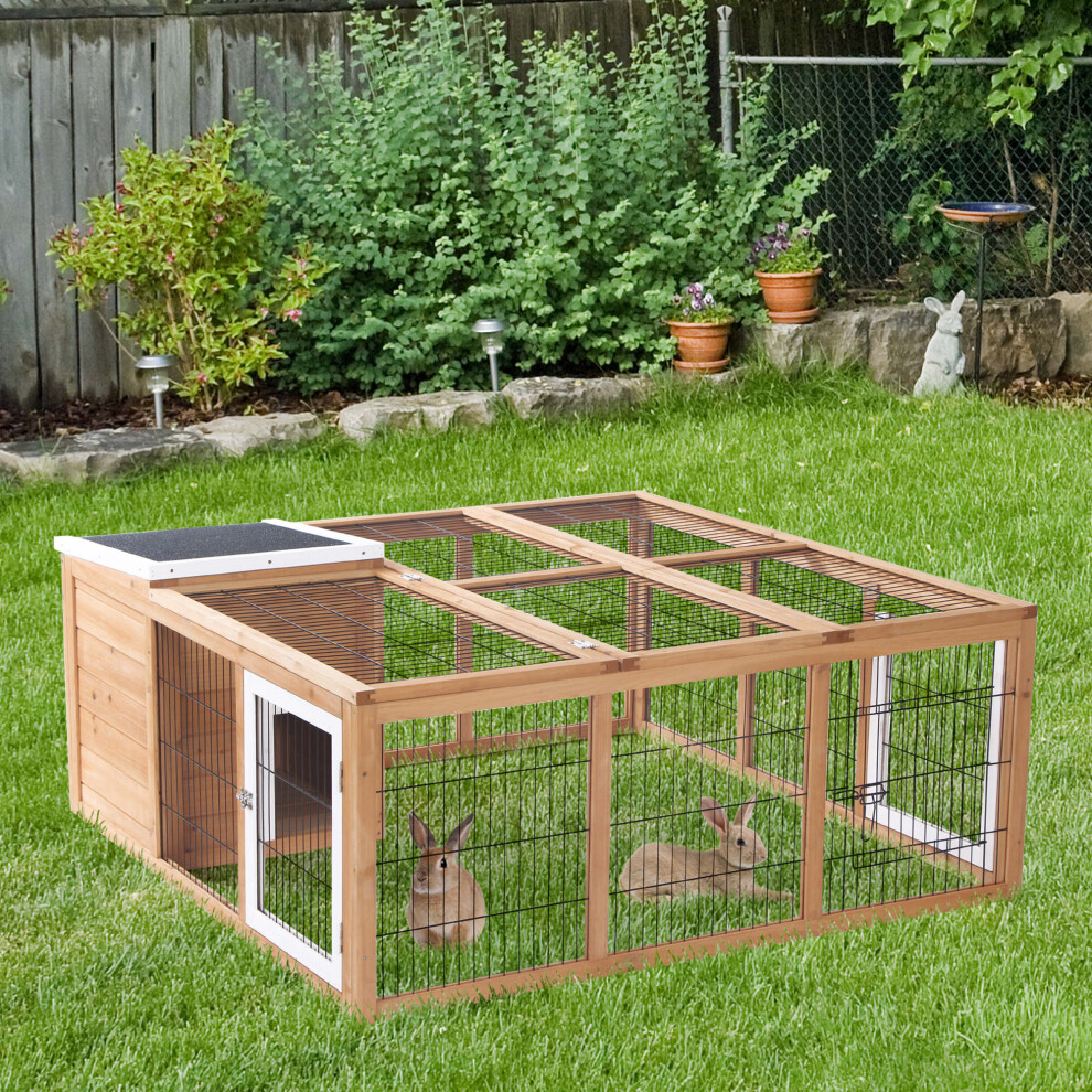 Pawhut Rabbit Hutch, Guinea Pig House Outdoor Cage W/Openable Top, Yellow