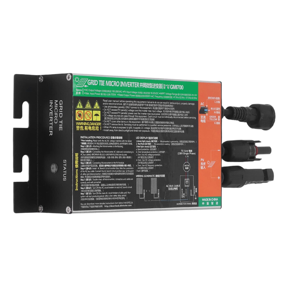 700W Solar Grid Tie Micro Inverter Mppt, Ac 120V Pure Sine Wave For Home Solar Power System 9330225575283