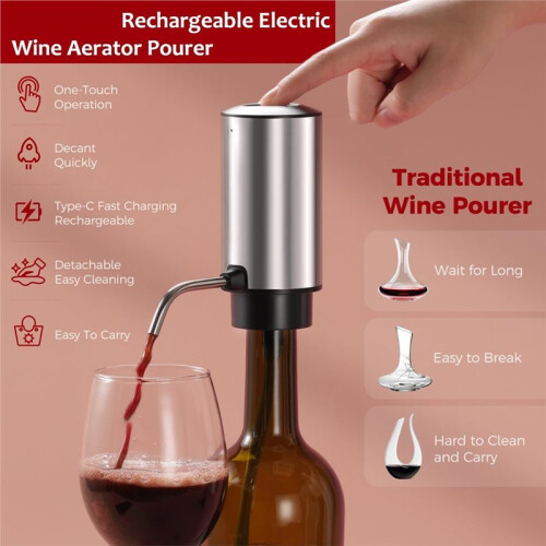 Electric Wine Pourer,Touchless Automatic Beverage Pourer, Rechargeable Wine Dispenser with Lockable Wine Stopper, 2